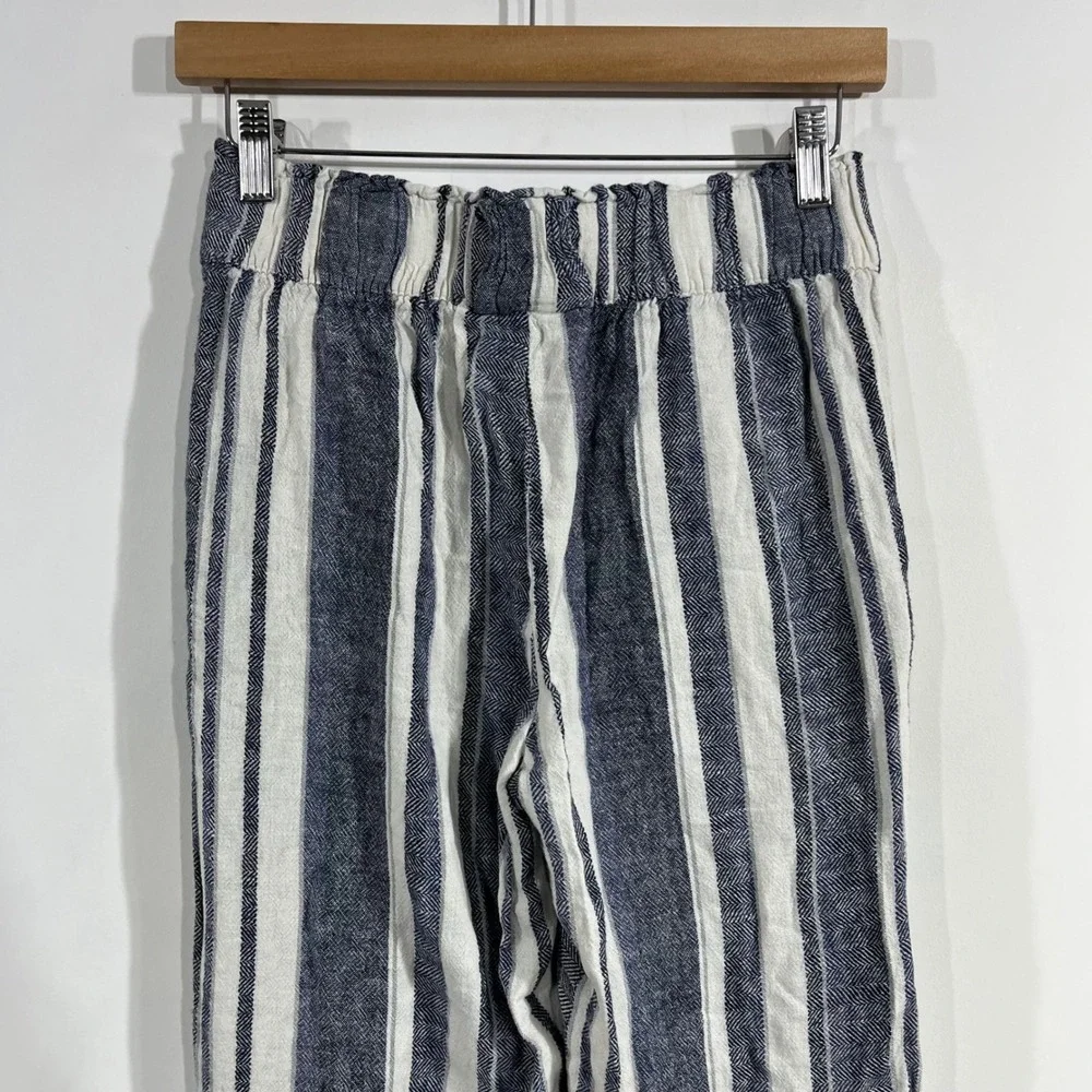 Indigo Rein Fisherman Nautical Striped Wide Leg Linen Pants Coastal Womens Small